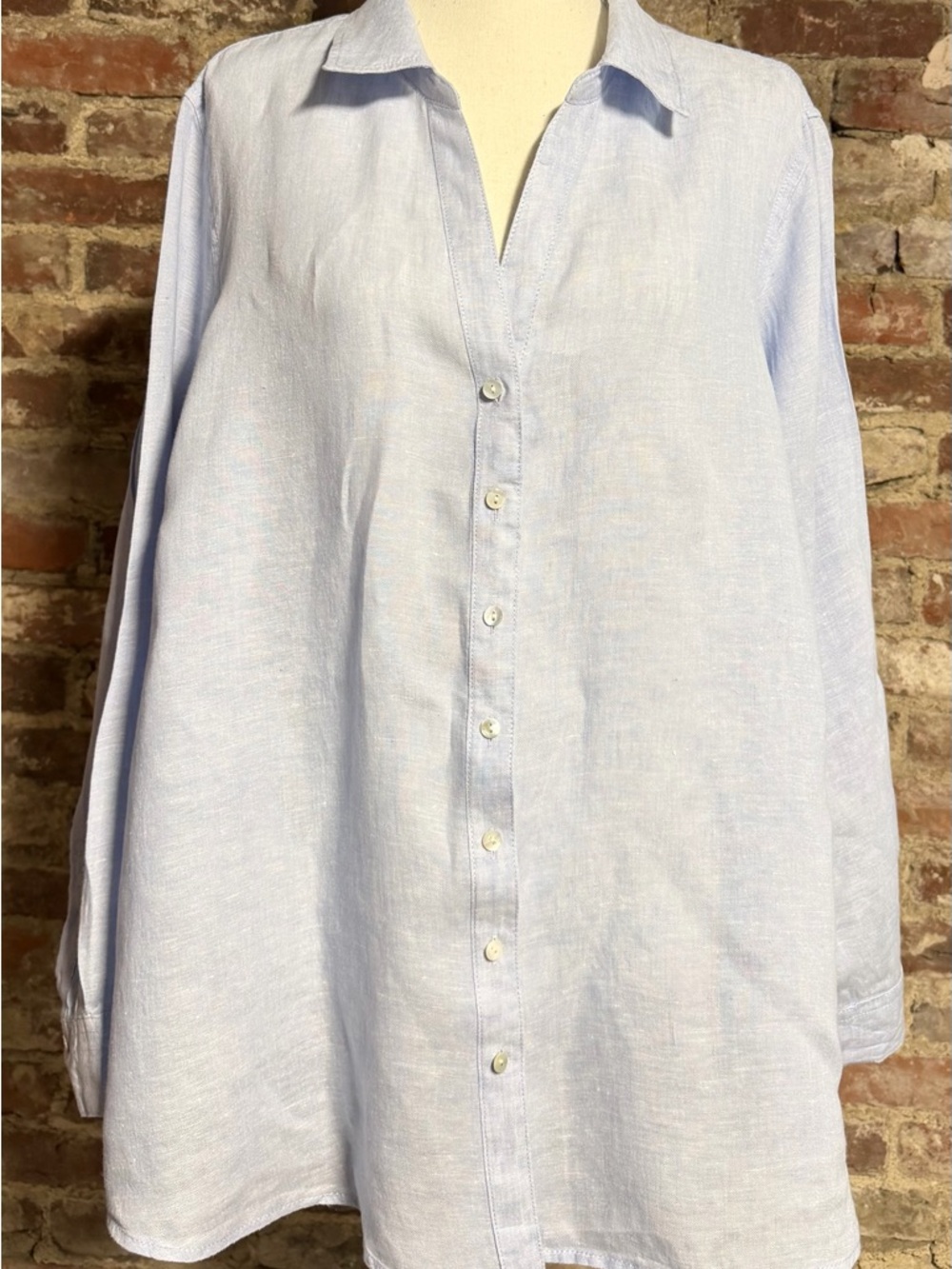 Sigrid Olsen Women's 2X Light Blue 100% Linen Button Up Top